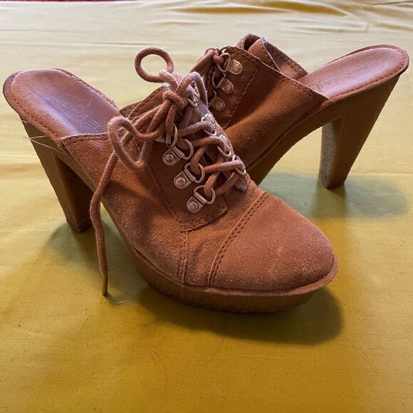 Michael Kors Tan Suede Quincy Clog Lace Up Platform Shoes Women's Size 7.5 - Picture 1 of 12